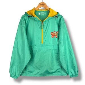 Dutch Bros Packable Mint Green Retro Hooded Windbreaker XL - Unisex, 1/2 Zip